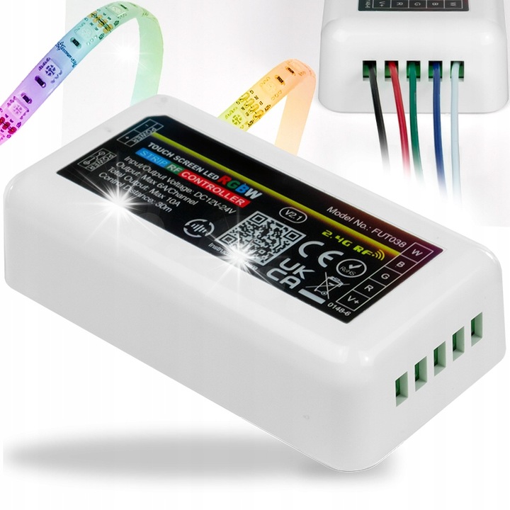 Rádiófrekvenciás vezérlő RGB RGBW LED szalagokhoz, Decorya, 12V-24V, 30m, 7.5x3.6x1.7cm
