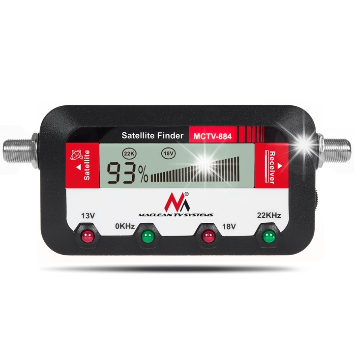 Сателитен измерител на сигнал Maclean, червено-черен, LCD дисплей, 140x80x40mm