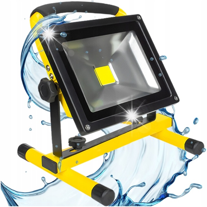 Преносима LED лампа Decorya, 50W, 4500lm, студено бяла 6000K, водоустойчива IP65, комплект с 2 зарядни устройства