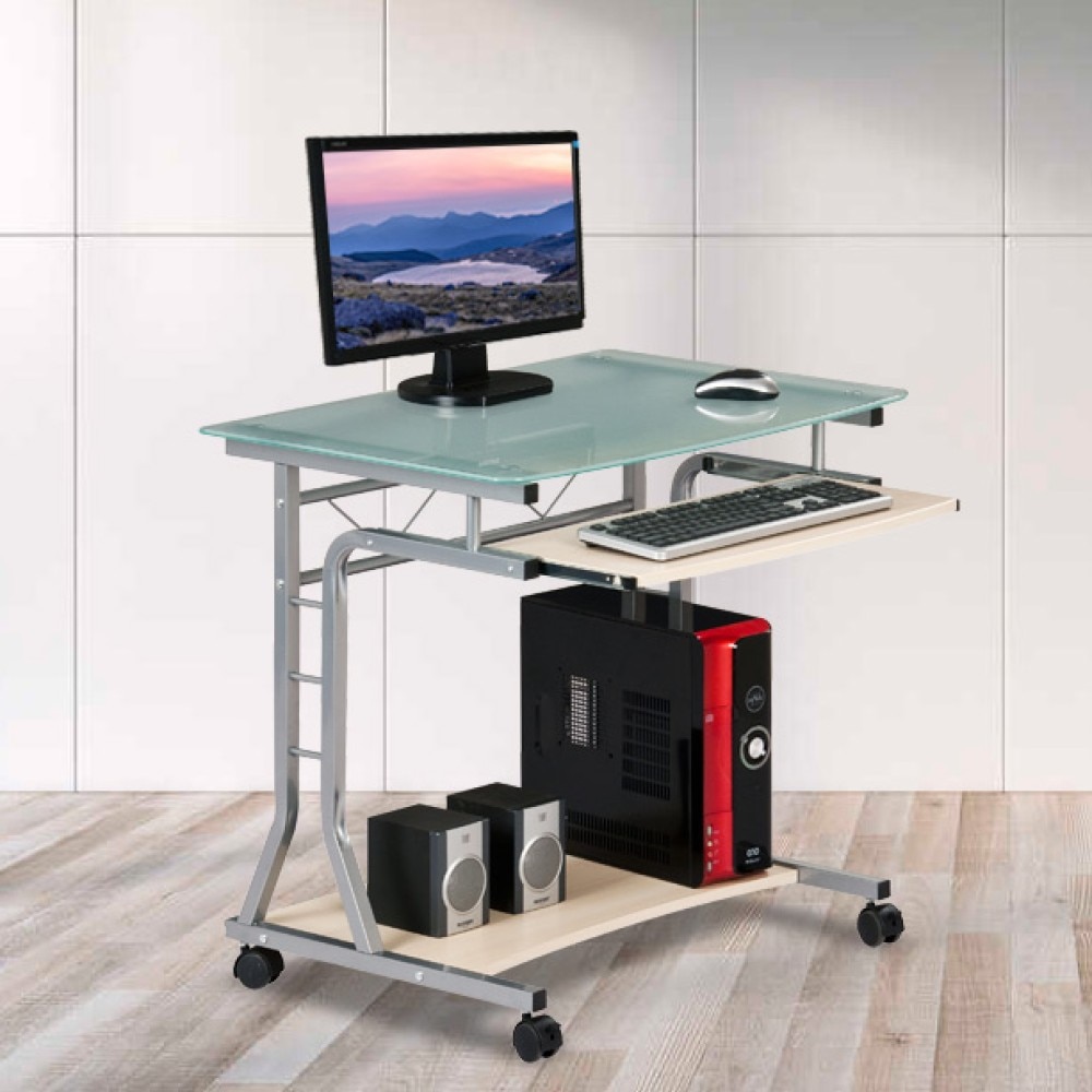 Birou Computer Birou computer cu blat din sticla, Techly, 800x600mm, cu polita pentru ...