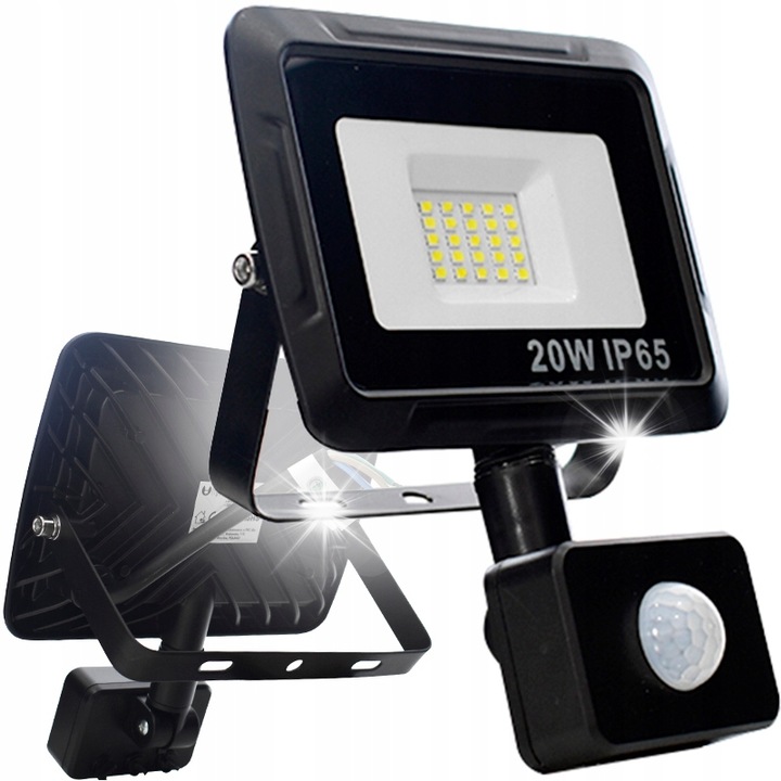 LED прожектор Decorya 20W, със сензор за движение, IP65, бял цвят, размери 180x105x20mm