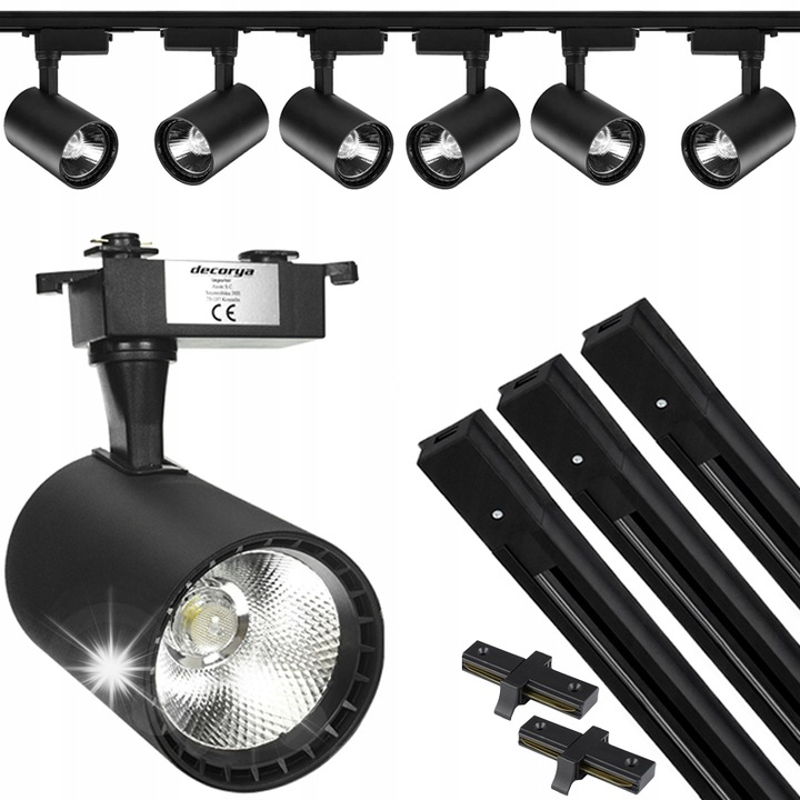 Комплект от 6 LED прожектора, Decorya, 30W, 3000lm, Черен, 3м