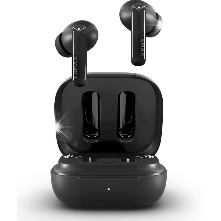 LAMAX Clips1 Plus vezeték nélküli fülhallgató, ANC, Bluetooth 5.3, fekete, 8 óra üzemidő, töltőtok