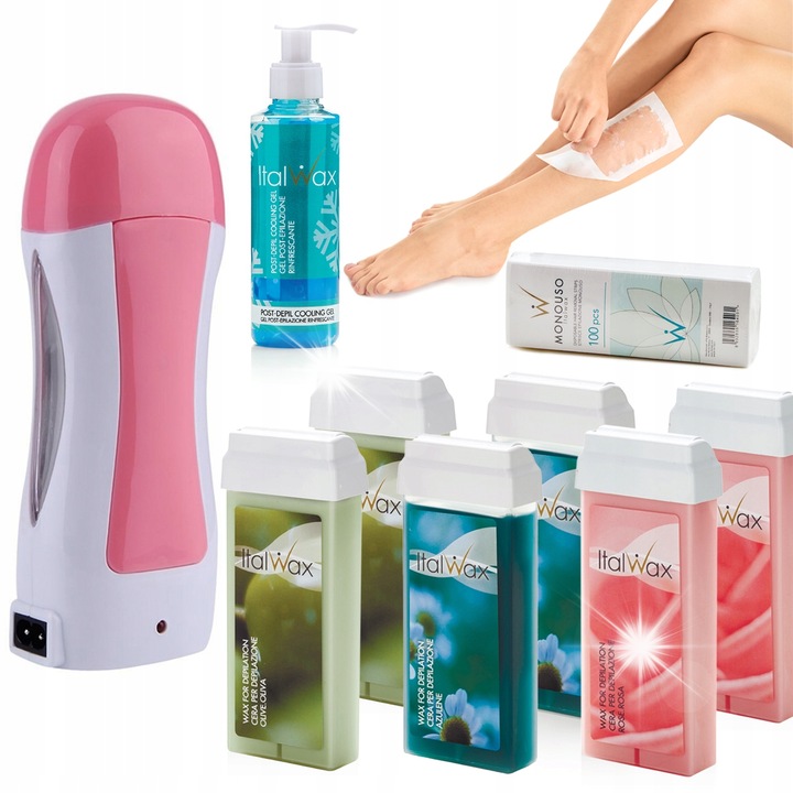 Комплект за депилация ItalWax с 4 вида кола маска, розов нагревател 65W, охлаждащ гел 100мл, ленти 100 бр.
