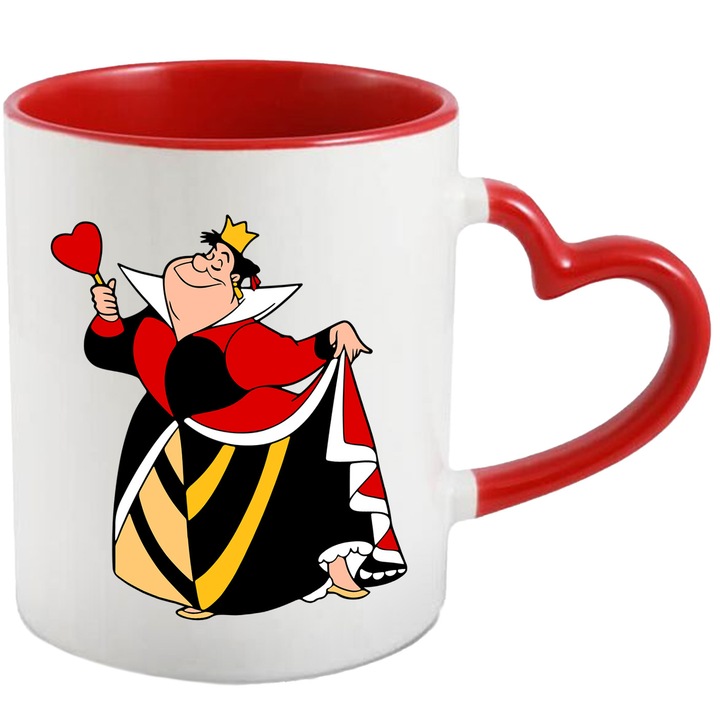 Cana Cu Regina de Inima Rosie – Personaj Disney Iconic, Cadou Magic pentru Colectionari, Ceramica, 330ML, Cu Maner Inima Rosie si Interior Rosu