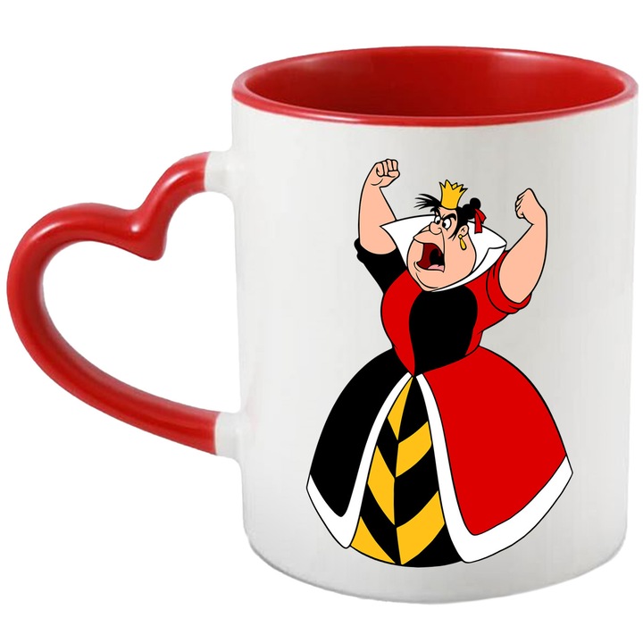 Cana Cu Regina de Inima Rosie – Eroina Malefica Disney, Cadou Nostalgic si Inspirat, Ceramica, 330ML, Cu Maner Inima Rosie si Interior Rosu