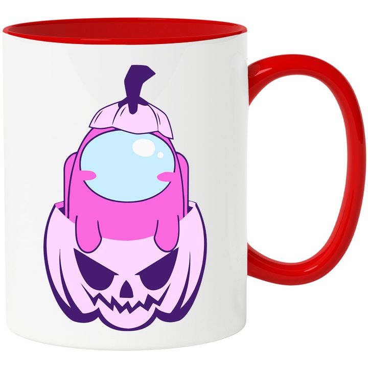 Cana Cu Among Us – Personaje Vesel Colorate, Cadou Amuzant si Plin de Energie, Ceramica, 330ML, Cu Maner si Interior Rosu