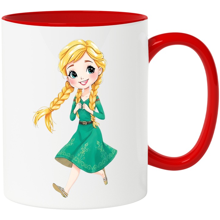 Cana Cu Anna din Frozen – Printesa Aventuroasa Disney, Cadou Fermecator si Nostalgic, Ceramica, 330ML, Cu Maner si Interior Rosu
