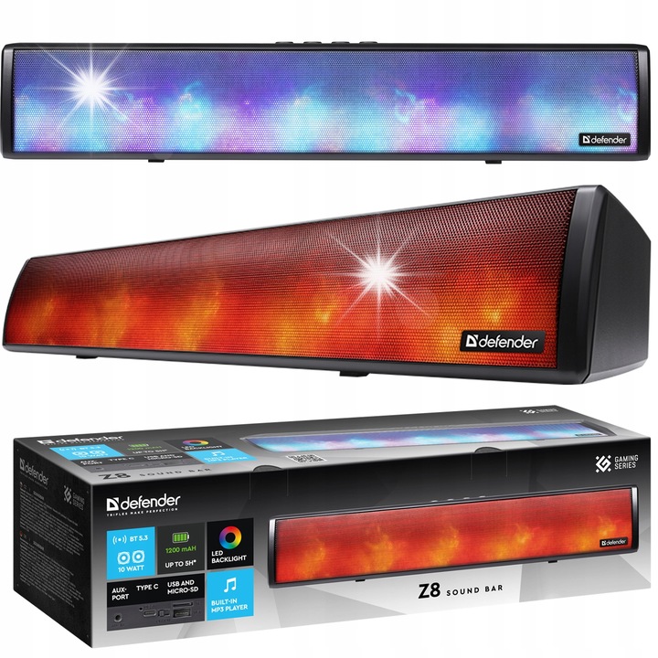 Soundbar Defender Z8, 10W, Bluetooth 5.3, LED, 8.80x7.20x40cm, Negru