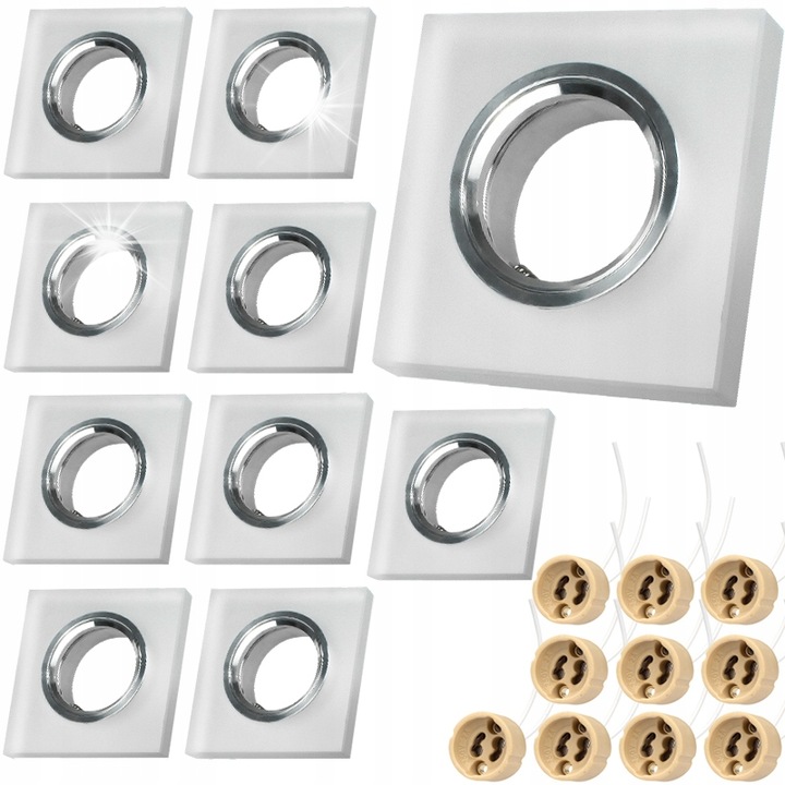 Készlet 10x Decorya mennyezeti keret, matt üveg, 90x90x18mm, GU10
