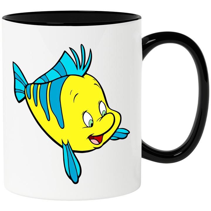 Cana Cu Ariel din Mica Sirena – Design Disney Fermecator, Cadou Nostalgic pentru Fani, Ceramica, 330ML, Cu Maner si Interior Negru