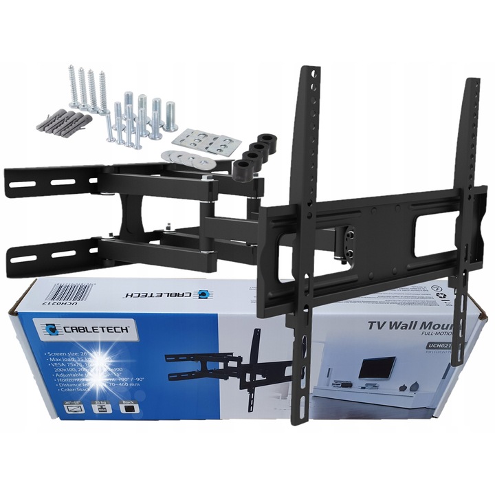 Стойка за телевизор Cabletech UCH0217, 26"-55", черна, капацитет 35 кг, регулируема