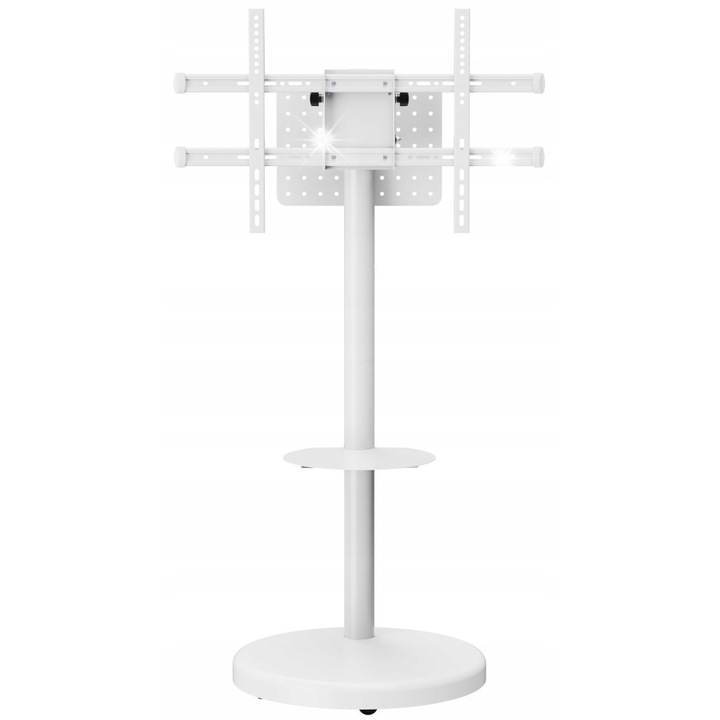 Мобилна стойка за телевизор Techly 37-86", бяла, регулируема, с AV рафт, поставка за аксесоари