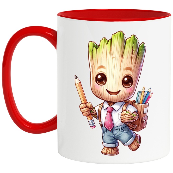 Cana Cu Baby Groot – Personaj Marvel Amuzant, Cadou Colorat si Fermecator pentru Fani, Ceramica, 330ML, Cu Maner si Interior Rosu
