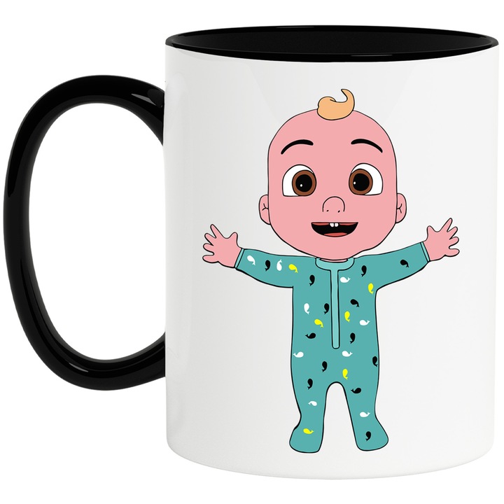 Cana Cu Baby JJ – Erou Cartoon, Cadou Inspirat si Fermecator, Ceramica, 330ML, Cu Maner si Interior Negru