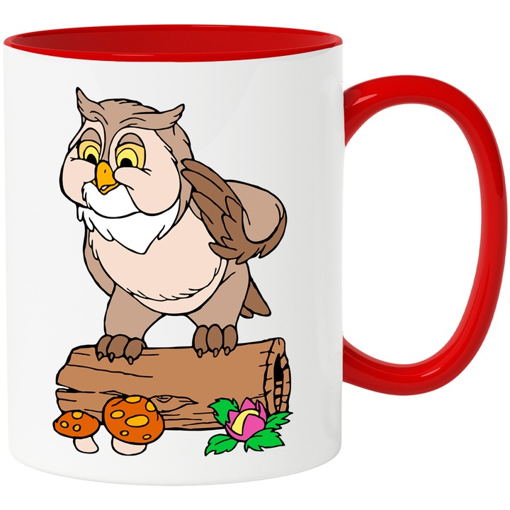 Cana Cu Bufnita din Bambi – Personaj Disney Fermecator, Cadou Amuzant si Colorat, Ceramica, 330ML, Cu Maner si Interior Rosu