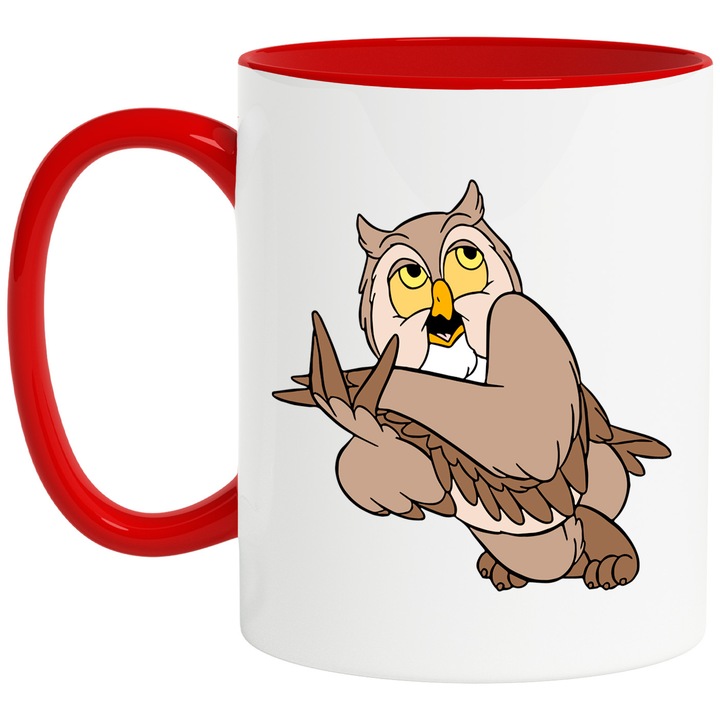 Cana Cu Bufnita din Bambi – Erou Disney Nostalgic, Cadou Inspirat si Aventuros, Ceramica, 330ML, Cu Maner si Interior Rosu