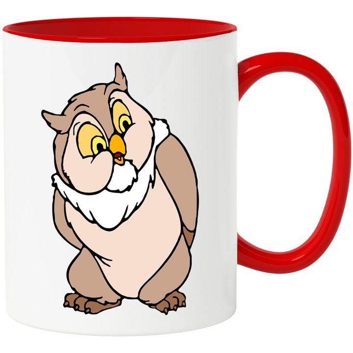 Cana Cu Bufnita din Bambi – Personaj Disney Iconic, Cadou Magic si Colorat, Ceramica, 330ML, Cu Maner si Interior Rosu