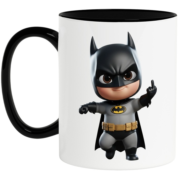 Cana Cu Batman – Erou Aventuros DC, Cadou Inspirat si Vesel, Ceramica, 330ML, Cu Maner si Interior Negru