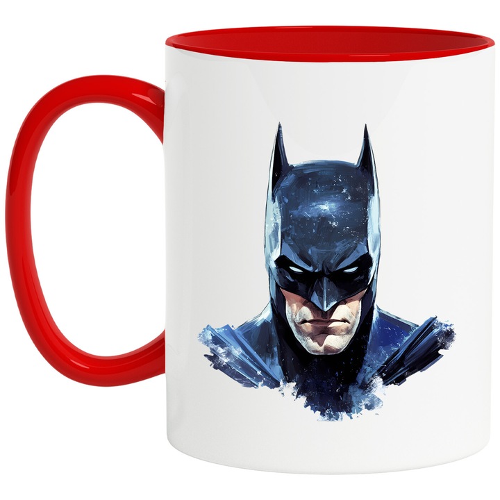 Cana Cu Batman – Erou DC Iubit, Cadou Magic si Inspirat, Ceramica, 330ML, Cu Maner si Interior Rosu