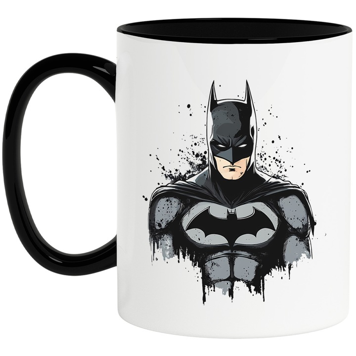 Cana Cu Batman – Personaj DC Clasic, Cadou Nostalgic si Inspirat, Ceramica, 330ML, Cu Maner si Interior Negru