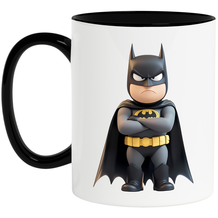Cana Cu Batman – Erou Aventuros Gotham, Cadou Fermecator si Colorat, Ceramica, 330ML, Cu Maner si Interior Negru