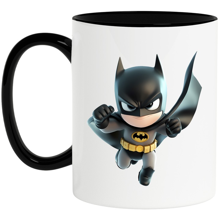 Cana Cu Batman – Personaj Aventuros Gotham, Cadou Colorat si Nostalgic, Ceramica, 330ML, Cu Maner si Interior Negru