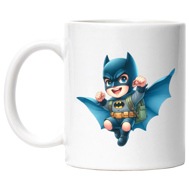 Cana Cu Batman – Poveste DC Fermecatoare, Cadou Colorat si Aventuros, Ceramica, 330ML, Cu Maner si Interior Alb