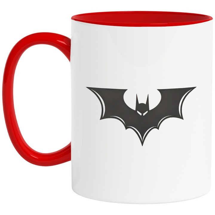Cana Cu Batman – Poveste DC Amuzanta, Cadou Aventuros si Colorat, Ceramica, 330ML, Cu Maner si Interior Rosu