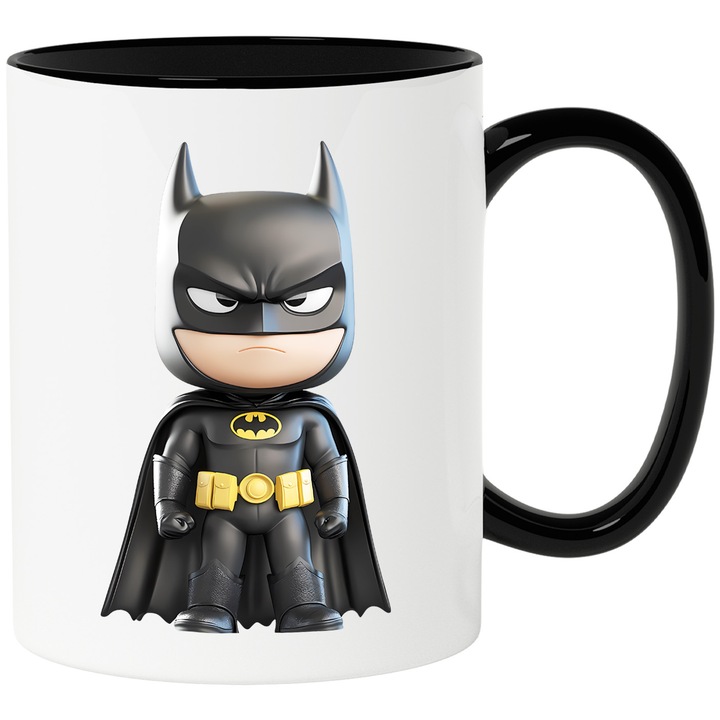 Cana Cu Batman – Erou DC Colorat, Cadou Magic si Aventuros, Ceramica, 330ML, Cu Maner si Interior Negru