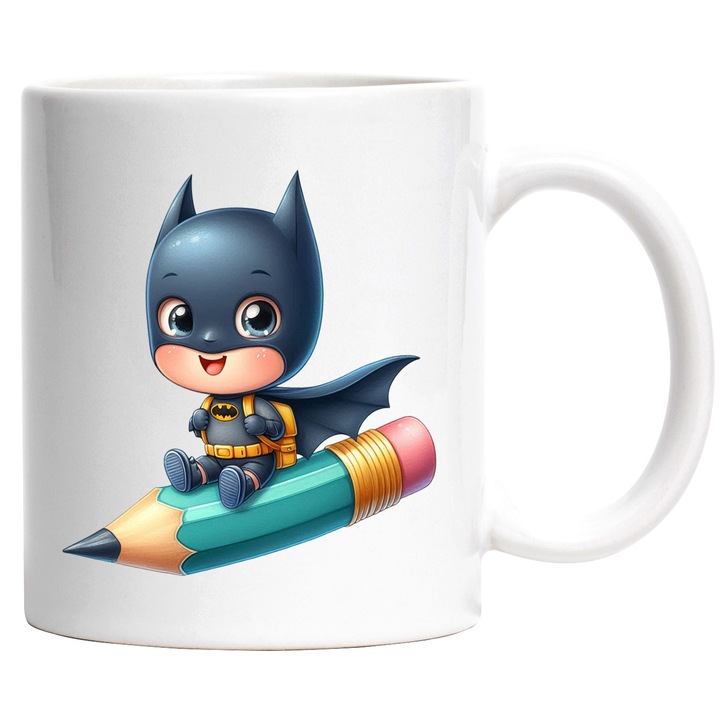 Cana Cu Batman – Poveste DC Colorata, Cadou Magic si Inspirat, Ceramica, 330ML, Cu Maner si Interior Alb