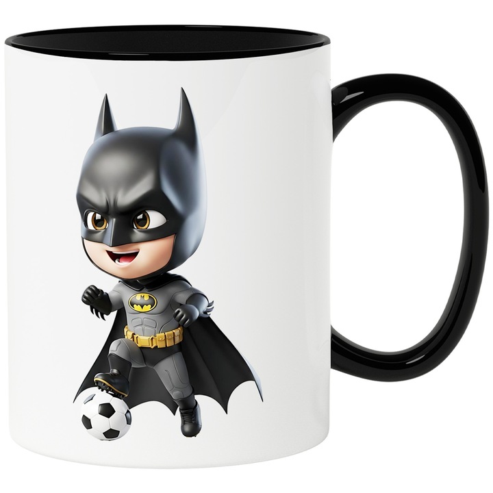 Cana Cu Batman – Personaj Vesel Gotham, Cadou Aventuros si Colorat, Ceramica, 330ML, Cu Maner si Interior Negru