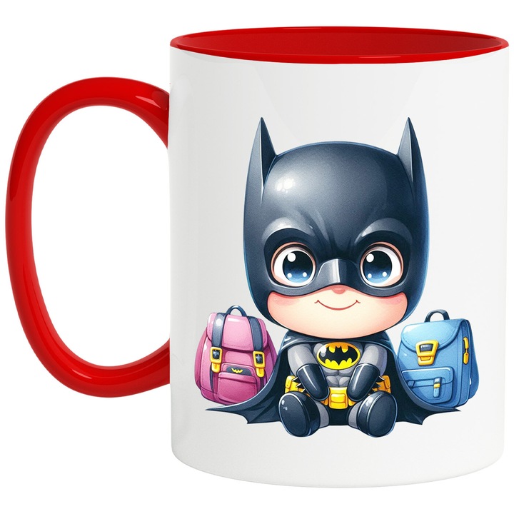 Cana Cu Batman – Cavaler Intunecat Aventuros, Cadou Amuzant si Fermecator, Ceramica, 330ML, Cu Maner si Interior Rosu