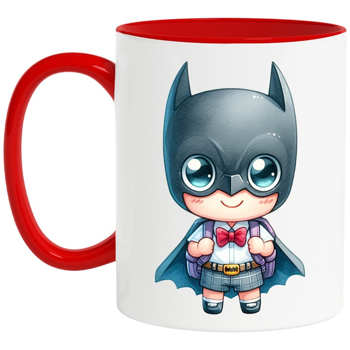 Cana Cu Batman – Personaj DC Fermecator, Cadou Magic si Nostalgic, Ceramica, 330ML, Cu Maner si Interior Rosu