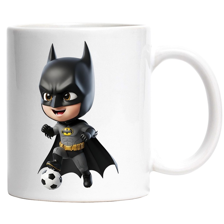 Cana Cu Batman – Personaj Vesel Gotham, Cadou Aventuros si Colorat, Ceramica, 330ML, Cu Maner si Interior Alb