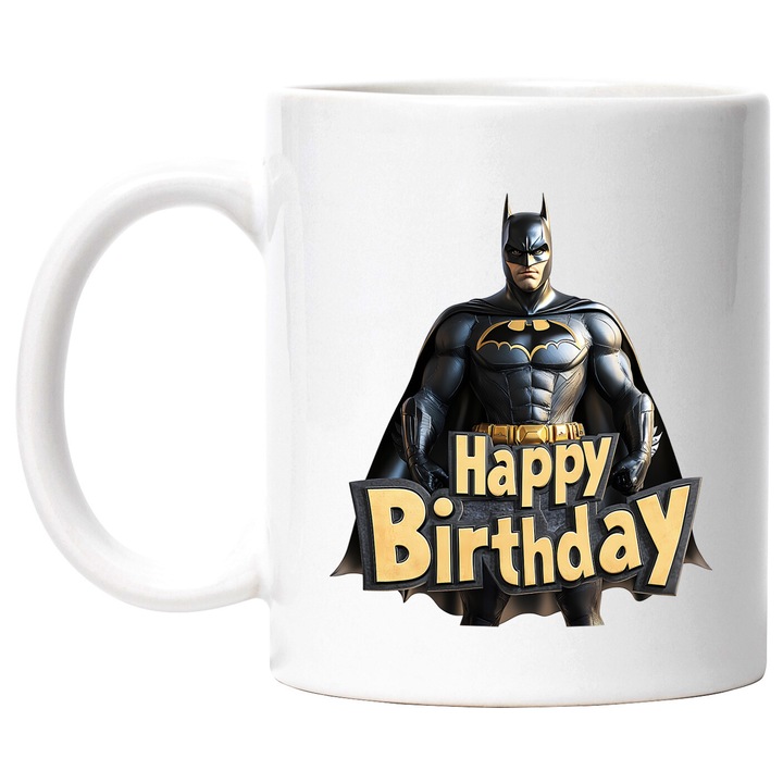 Cana Cu Batman – Erou DC Aventuros, Cadou Colorat si Magic, Ceramica, 330ML, Cu Maner si Interior Alb