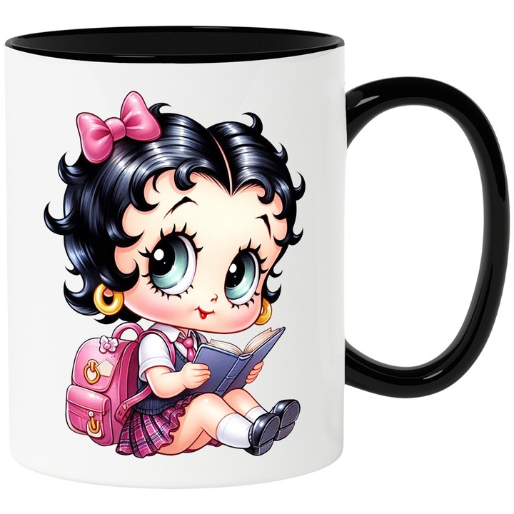Cana Cu Betty Boop – Personaj Iconic Cartoon, Cadou Amuzant si Fermecator, Ceramica, 330ML, Cu Maner si Interior Negru