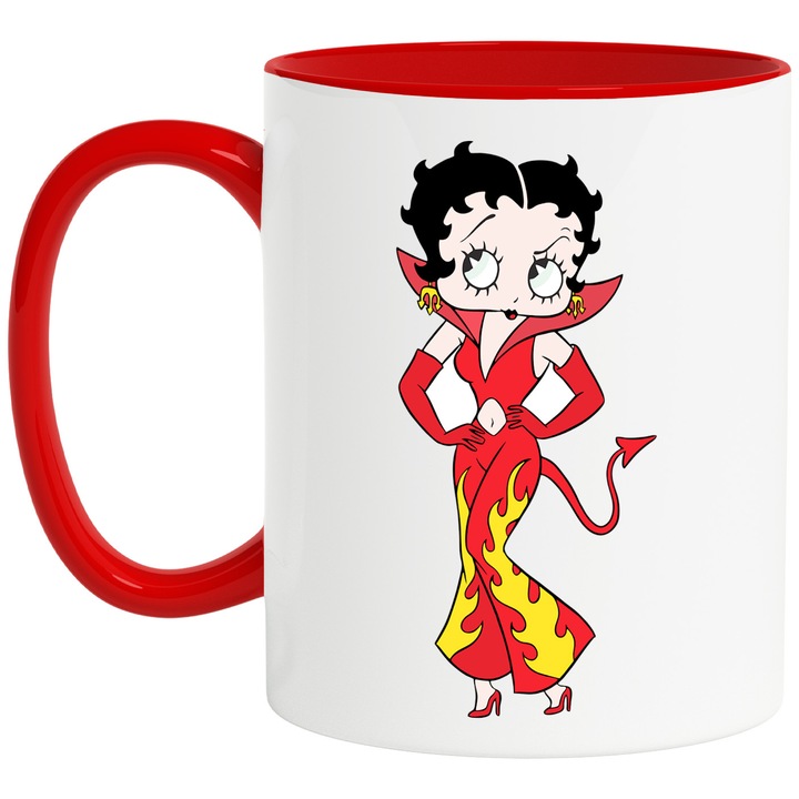 Cana Cu Betty Boop – Design Cartoon Clasic, Cadou Nostalgic si Aventuros, Ceramica, 330ML, Cu Maner si Interior Rosu