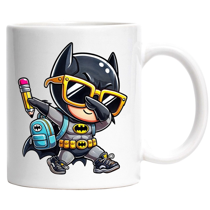 Cana Cu Batman – Poveste DC Nostalgica, Cadou Colorat si Fermecator, Ceramica, 330ML, Cu Maner si Interior Alb