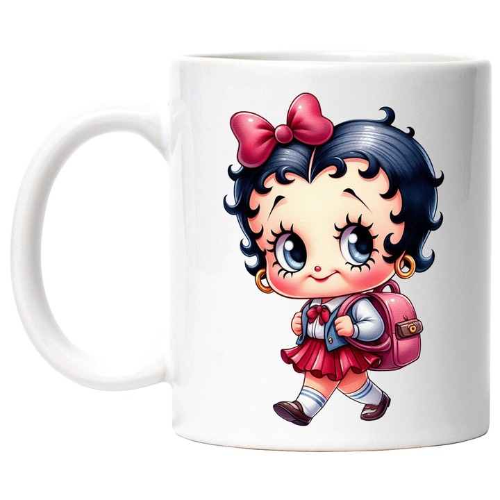 Cana Cu Betty Boop – Personaj Aventuros, Cadou Amuzant si Fermecator, Ceramica, 330ML, Cu Maner si Interior Alb