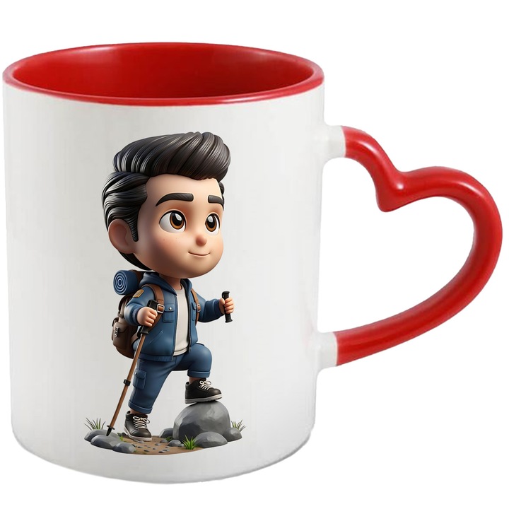 Cana Cu Baby Boss – Erou Aventuros, Cadou Magic si Inspirat, Ceramica, 330ML, Cu Maner Inima Rosie si Interior Rosu