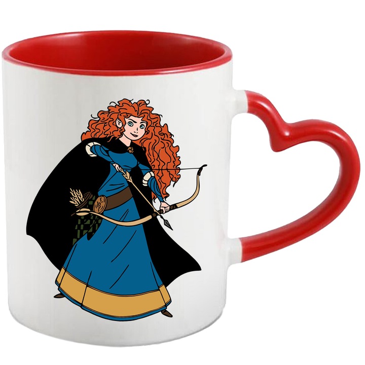 Cana Cu Brave – Design Vesel Disney, Cadou Amuzant si Inspirat, Ceramica, 330ML, Cu Maner Inima Rosie si Interior Rosu