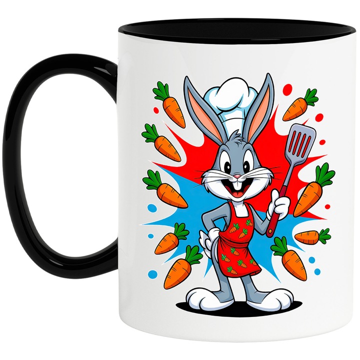 Cana Cu Bugs Bunny – Erou Iconic Cartoon, Cadou Special si Aventuros, Ceramica, 330ML, Cu Maner si Interior Negru
