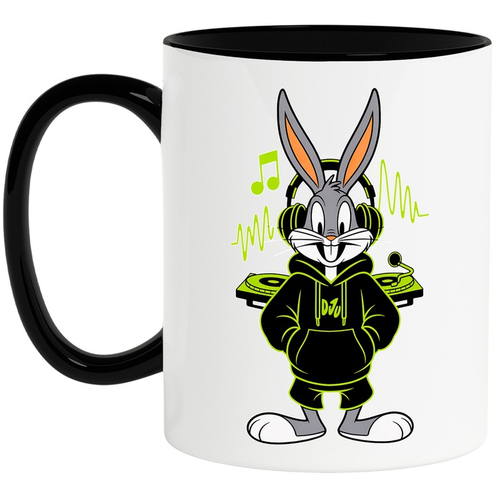 Cana Cu Bugs Bunny – Erou Iconic Disney, Design Unic si Fermecator, Ceramica, 330ML, Cu Maner si Interior Negru