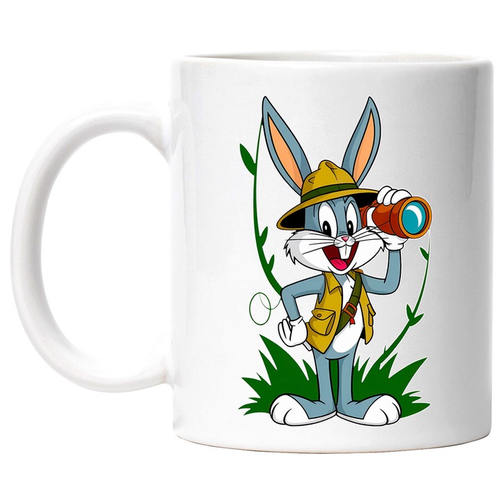 Cana Cu Bugs Bunny – Erou Iconic Cartoon, Design Creativ si Aventuros, Ceramica, 330ML, Cu Maner si Interior Alb