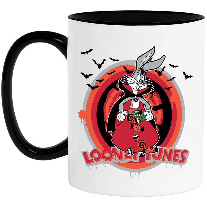 Cana Cu Bugs Bunny – Erou Iconic si Aventuros, Cadou Original si Colorat, Ceramica, 330ML, Cu Maner si Interior Negru