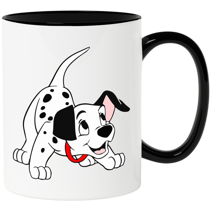Cana Cu Cainii Dalmatieni – Eroi Nostalgici Cartoon, Cadou Special si Colorat, Ceramica, 330ML, Cu Maner si Interior Negru