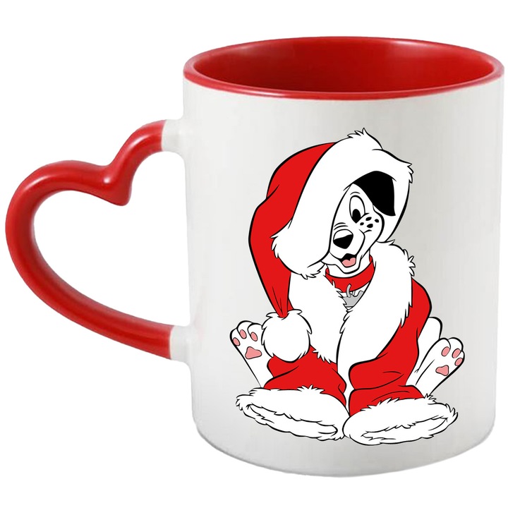 Cana Cu Cainii Dalmatieni – Personaje Clasic Disney, Cadou Special si Fermecator, Ceramica, 330ML, Cu Maner Inima Rosie si Interior Rosu