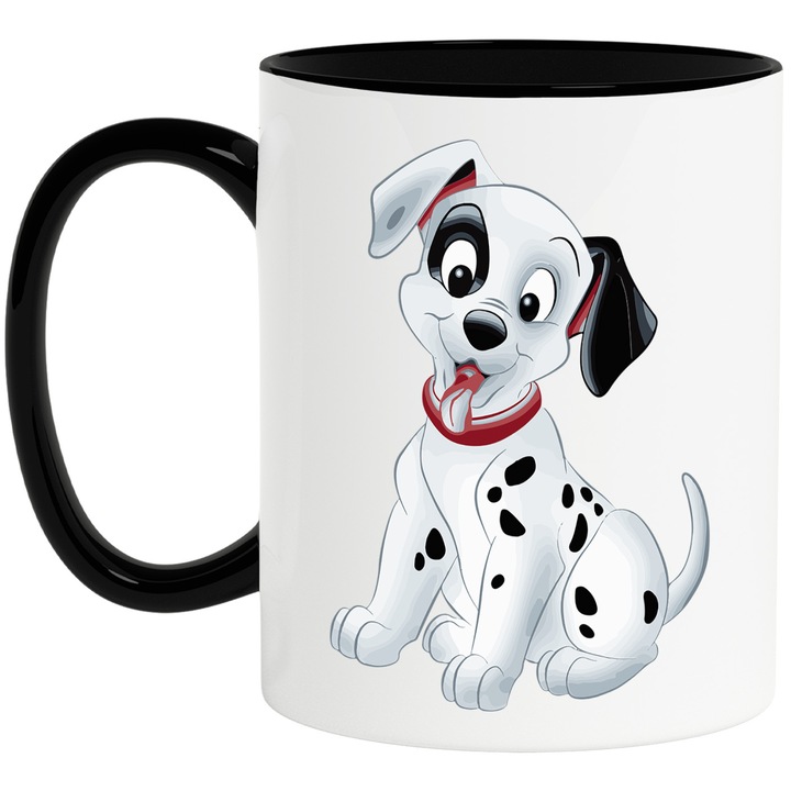Cana Cu Cainii Dalmatieni – Design Creativ si Nostalgic, Arta Vesela si Inspirata, Ceramica, 330ML, Cu Maner si Interior Negru