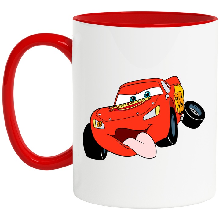 Cana Cu Cars – Aventuri Disney Pixar Clasic, Cadou Special si Colorat, Ceramica, 330ML, Cu Maner si Interior Rosu